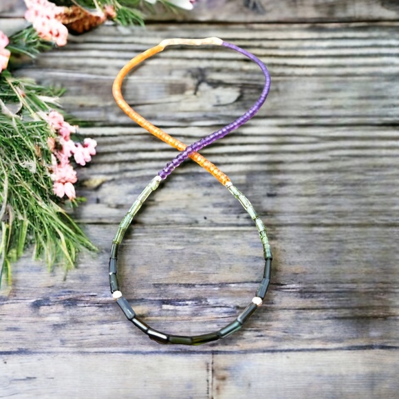 14K Gold Wrap Bracelet / Necklace – Amethyst, Green Tourmaline & Mandarin Garnet - Picture 2 of 8